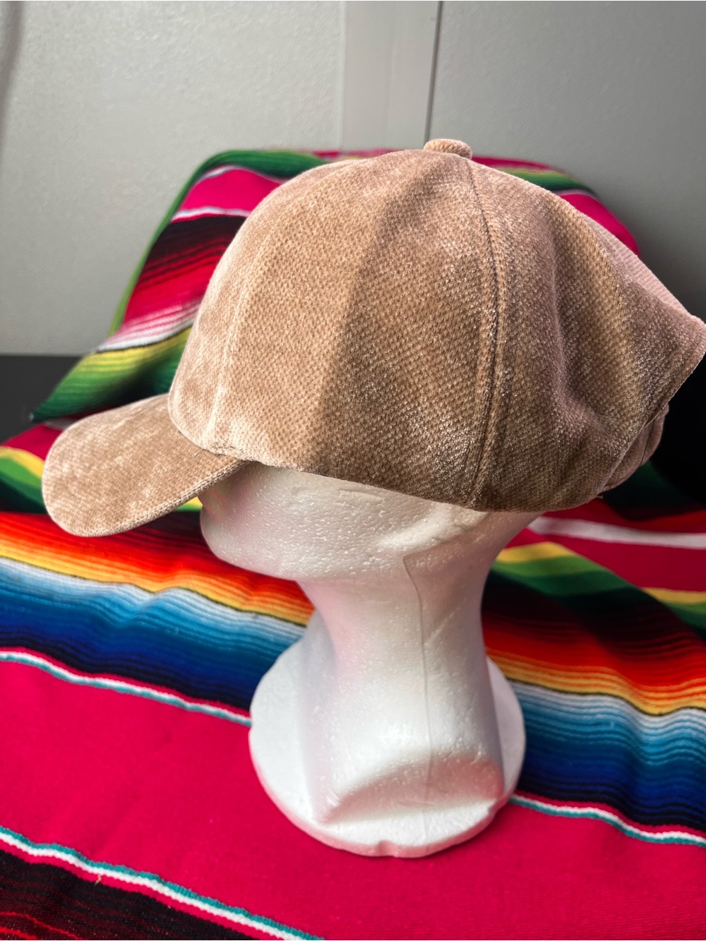 Classic velour solid beige Baseball Cap - Picture 2 of 4
